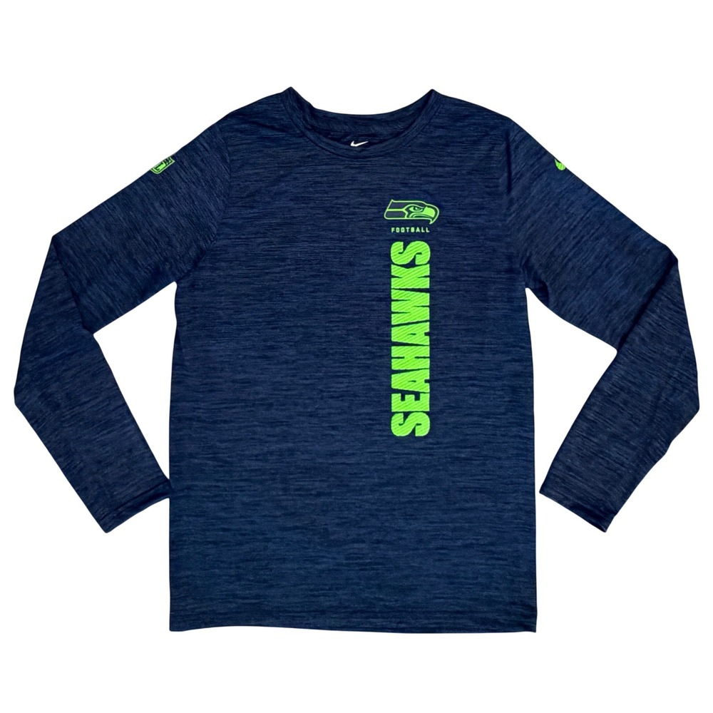 Nike Seattle Seahawks Long Sleeve Kids Large 14-16 Navy Blue NEW Dri-FIT Shirt